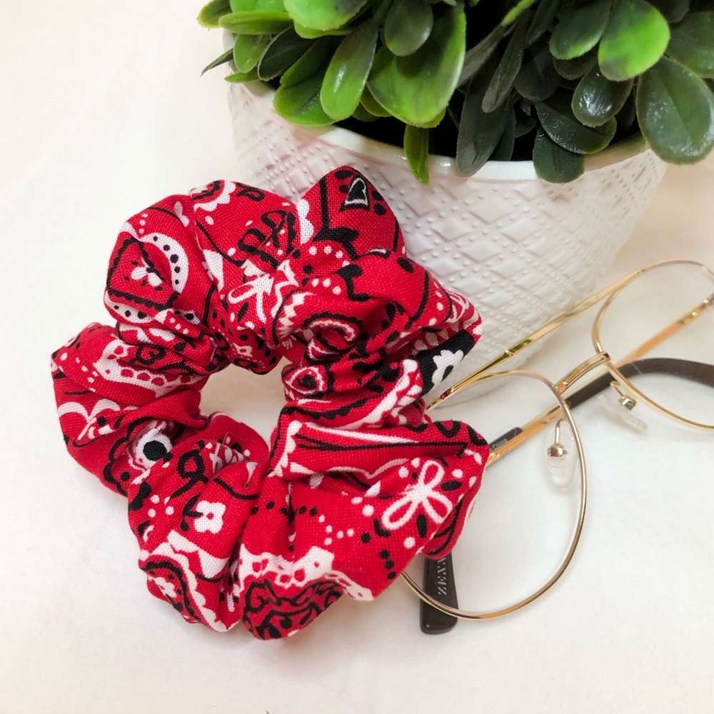 Handmade Red Bandana Scrunchie Boho Chic